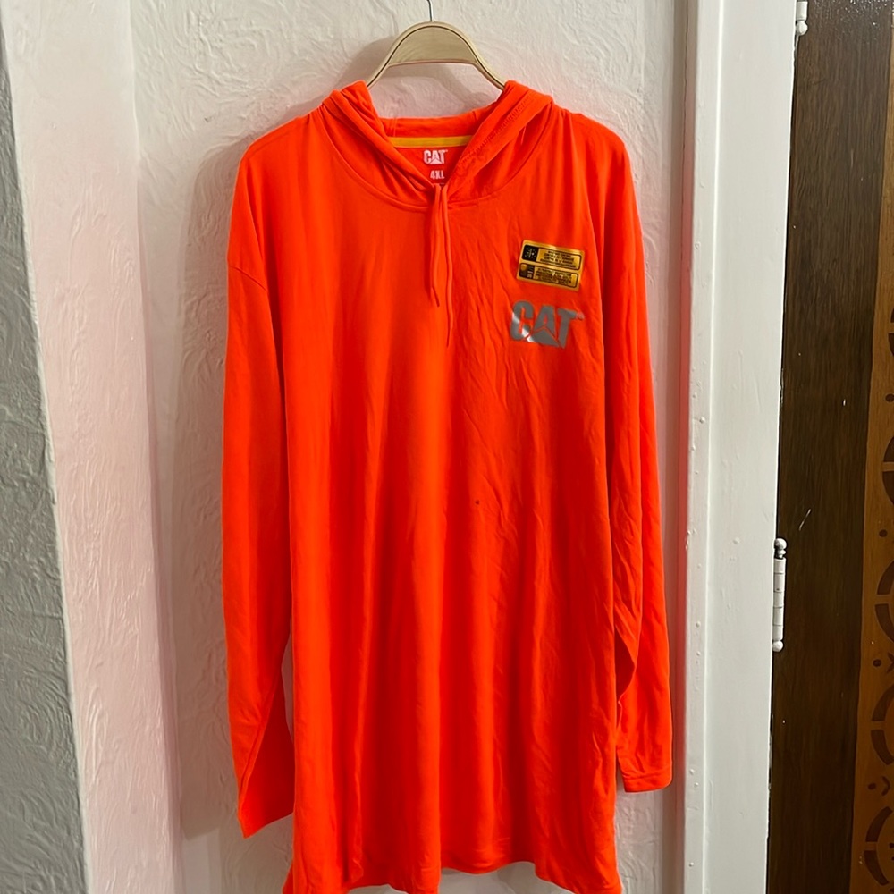 CAT Men's Hi-Vis UPF Hooded Long Sleeve T-Shirt Size 4XL In Orange